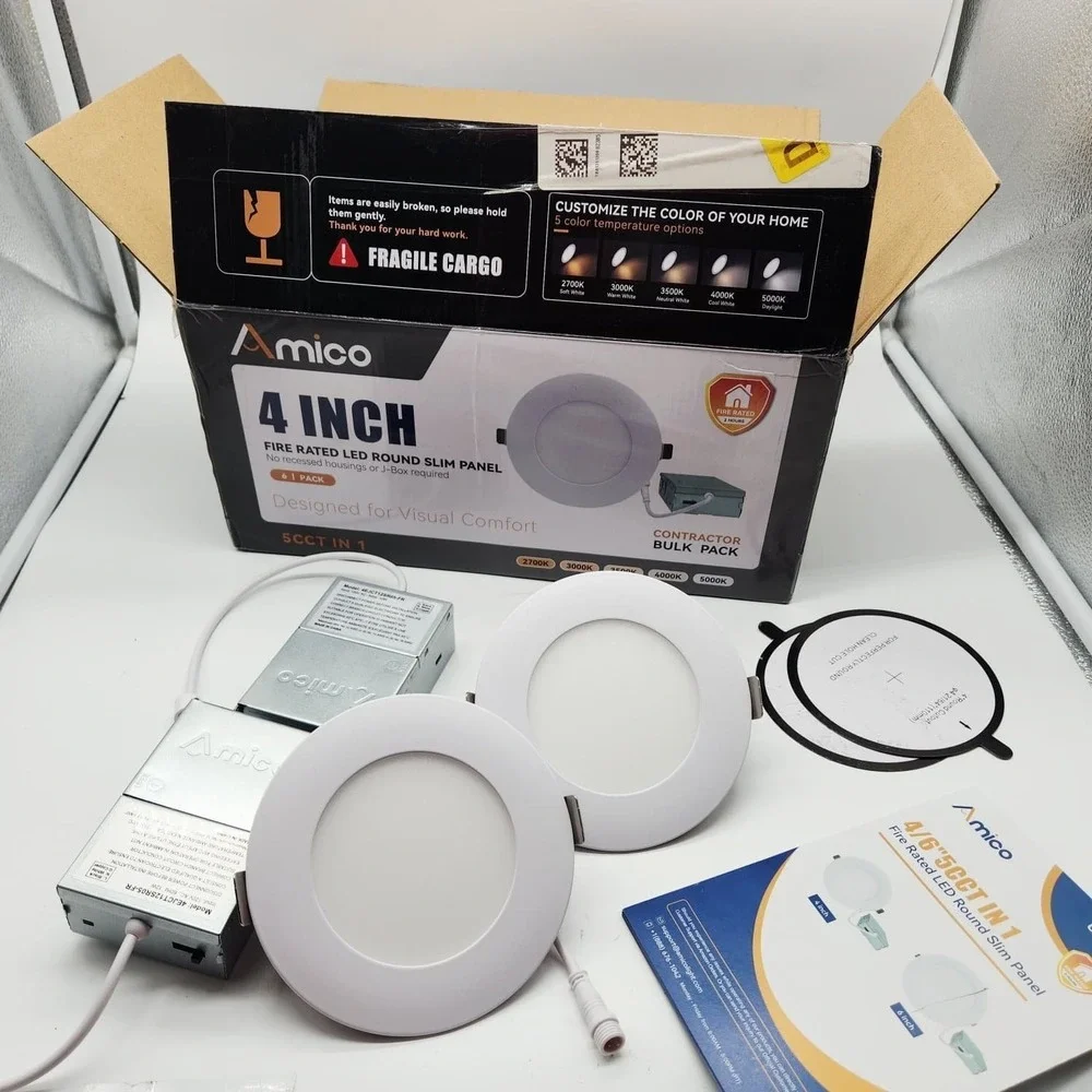 Amico 6pk 4in Fire Rated LED Recessed Light 5CCT 900LM Dimmable Slim Downlight